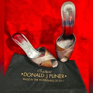 Donald J Plinar Couture Leather Mules Metallic-Pewter & Bronze-Size 5 1/2